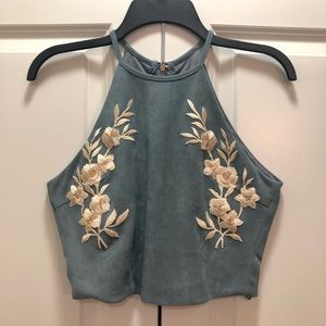 Embroidered Blue Crop Top